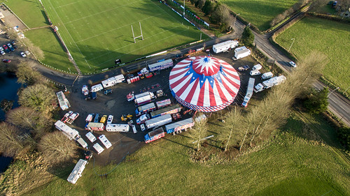 ballymena northernireland unitedkingdom dji phantom 3 pro drone quadcopter aerial view over gb circus