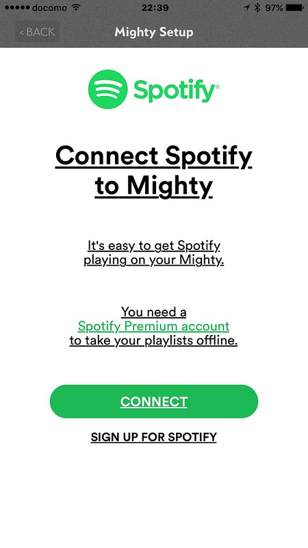 MightyアプリSpotify設定画面