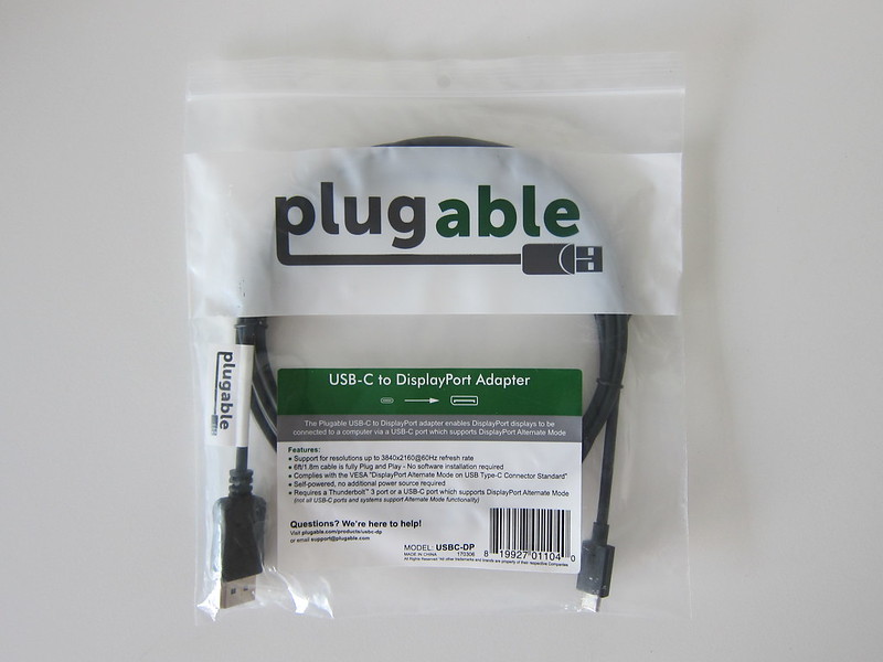 Plugable USB-C to DisplayPort Cable - Packaging