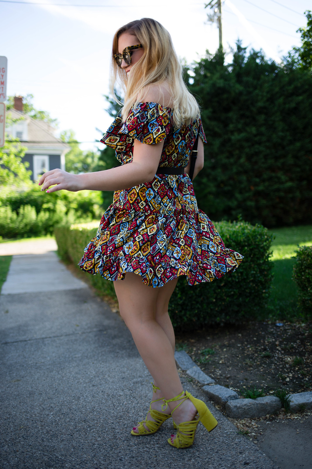 Why Printed Dresses are Better than Solids | Colorful Dress Twirling Pose Hastings on Hudson New York