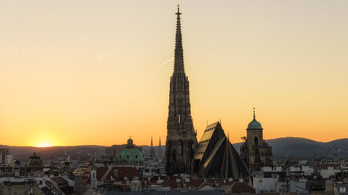 ststephan domes steeple spire rooftops vienna churches sunset architecture d810