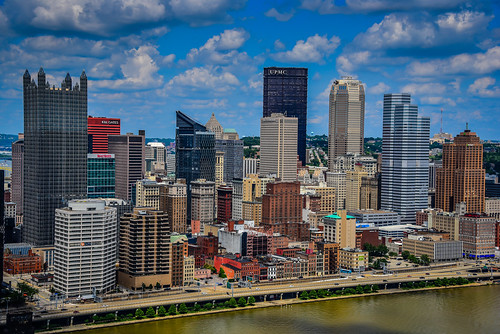 pittsburgh pennsylvania unitedstates us city skyline with skyscrapers pa pgh pit pitt penna penn view skyscraper office buildings downtown triangle water river rivers