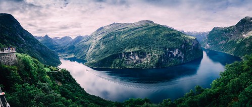 norway geiranger fjord blue green nature travel sky water hdr panorama landscape