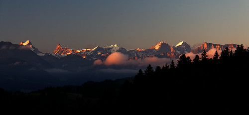 mountains switzerland swiss emmental bernese alps sunrise dawn sky peaks snow rose