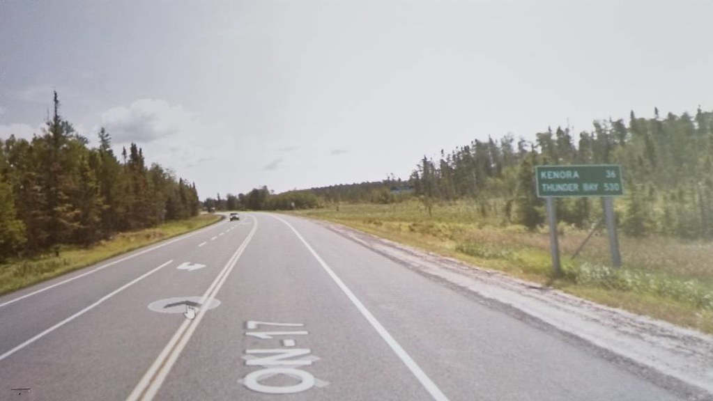 36 km to Kenora, 530 km to Thunder Bay. #ridingthroughwalls #xcanadabike #googlestreetview #ontario