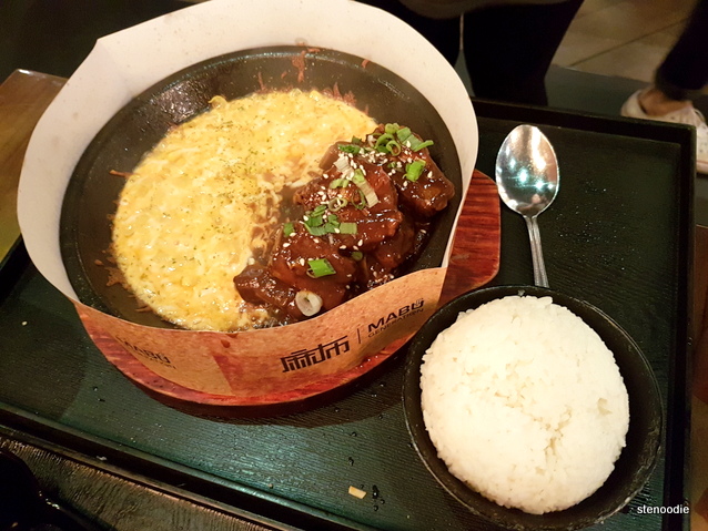 House Special Cheese Pork Rib with Rice on Sizzling Hot Plate