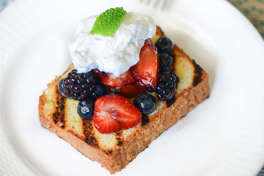 Grilled Lemon Pound Cake with Balsamic Berries and Whipped Cream