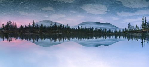 khibiny mountains reflections water lakes trees sunrise sun