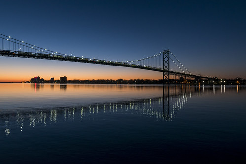 sunrise bridge detroit morning
