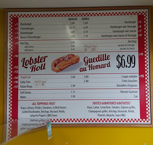 Cool Scoops menu, on the Pointe-du-Chêne Wharf. From Visiting the Lobster Capital of the World