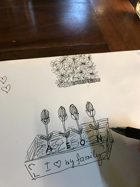 drawing while waiting,  tulips