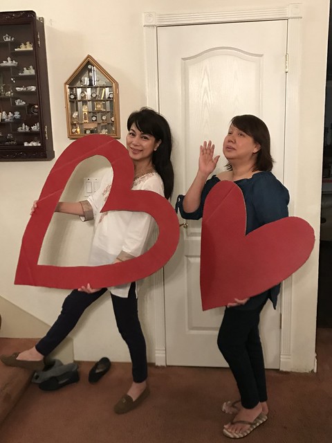 Giant heart cut-outs, sister love