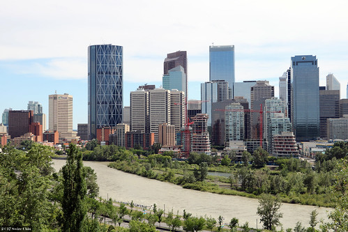 alberta canada canadian calgary downtown city centre center river bow skyline building architecture 2017aimg9582 aerial view hill hillside hilltop