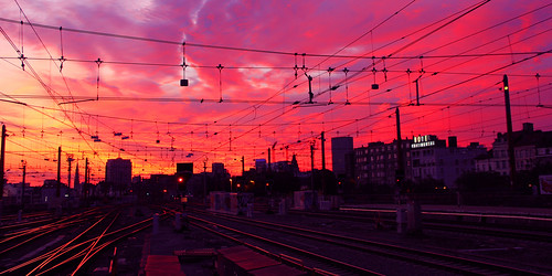 brussels zuid train railway station morning sunrise tracks rail