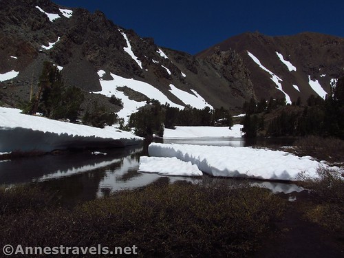 The middle of the Frog Lakes (and its icebergs) along the Virginia Lakes Trail in the Hoover Wilderness of California
