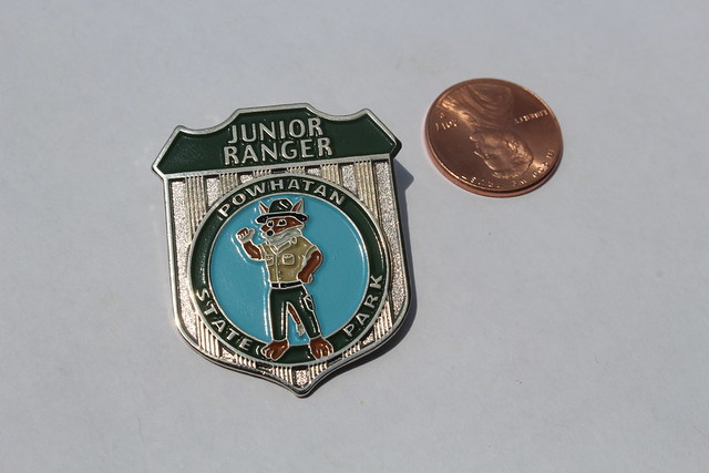A photograph of the Jr. Ranger badge that you can earn at Powhatan State Park.
