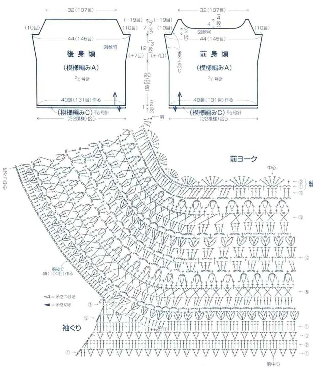 Схема вязания кокетки крючком для женской кофты