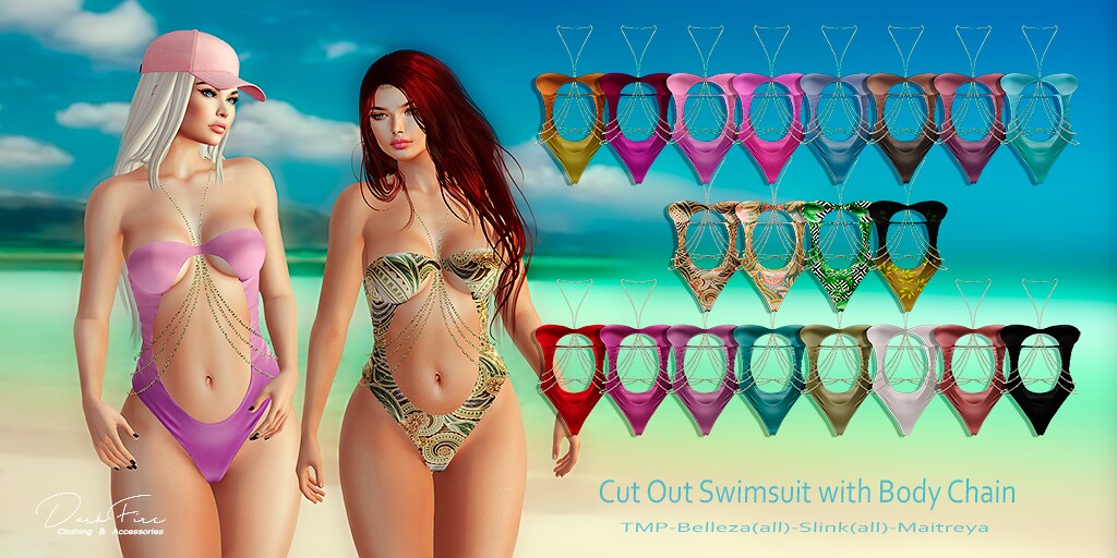 Cut Out Swimsuit w/ Body Chain - SecondLifeHub.com
