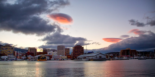 hobart city clouds pink water waterfront evening sky tasmania