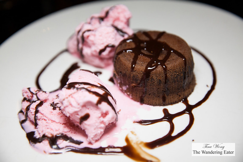 Chocolate lava cake with rose ice cream