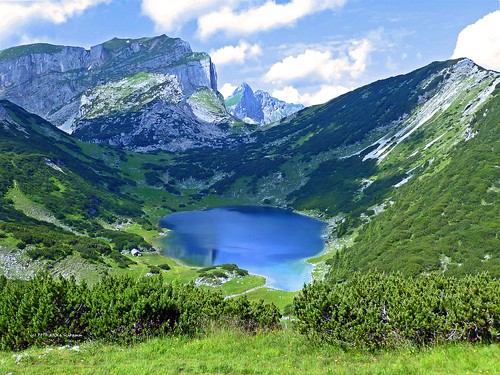 see blau berge alpen landschaft landscape rofan tirol outdoor himmel wolken bergsee sonnwendjoch berg clouds