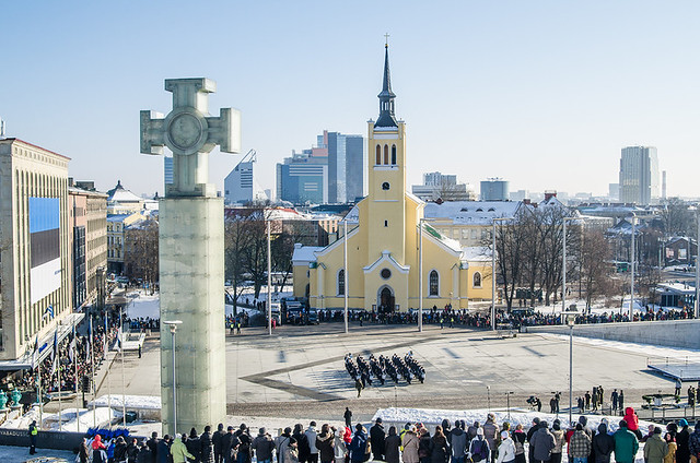 Tallinn, Estonia Celebrating of Day of Independence and the Defence Forces parade on Freedom Square