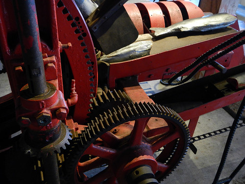 Red gears in Steveston Cannery, BC, Canada