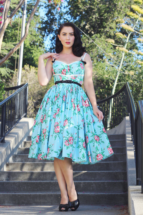 Micheline Pitt For Unique Vintage Light Blue Budding Beauties Alice Swing Dress Southern California Belle
