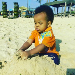 Playing on sand beach