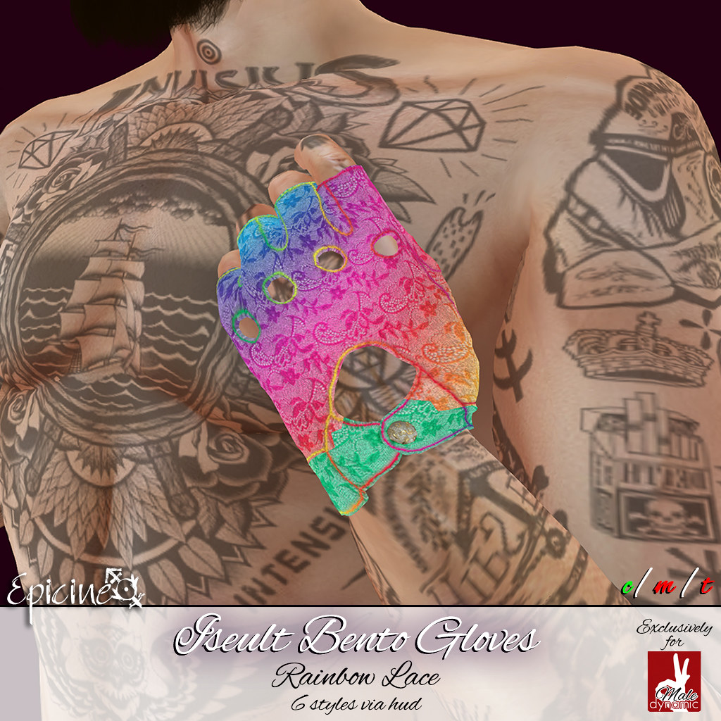Epicine - Iseult Bento Gloves [SlinkD Male] - Rainbow Lace LE - SecondLifeHub.com