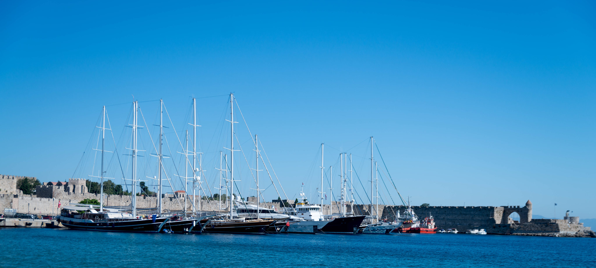 Rhodes harbour sailing ships