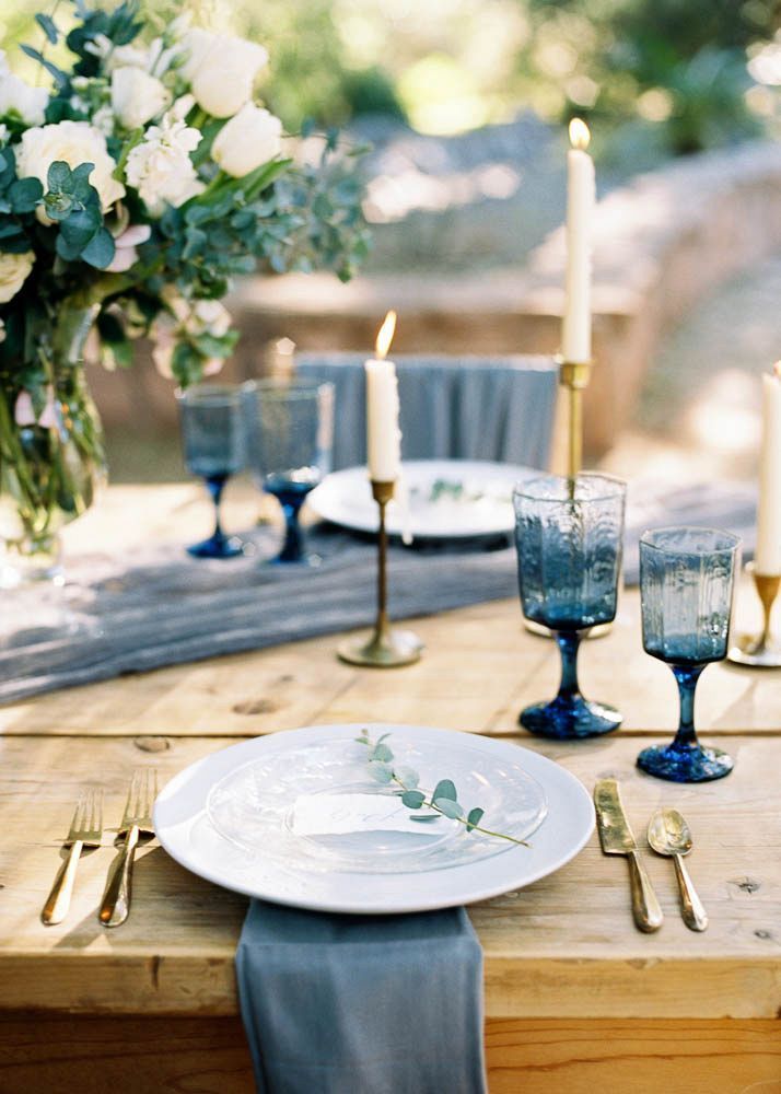 Wedding Photography Ideas : Rustic table setting with natural wood and blue...