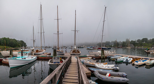 harbor maine rockport fog panorama masts ships