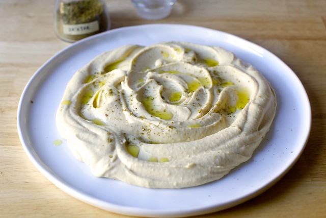 swirl of hummus with olive oil, za'atar