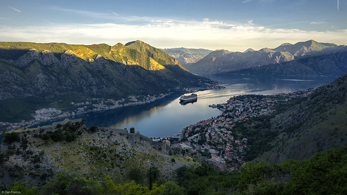 sky landscape sunrise morning kotor montenegro dalmatia europe water nature travel coast ship mountain dawn valley outdoor bay cruise citadel scenic sunray fortification sony a7r