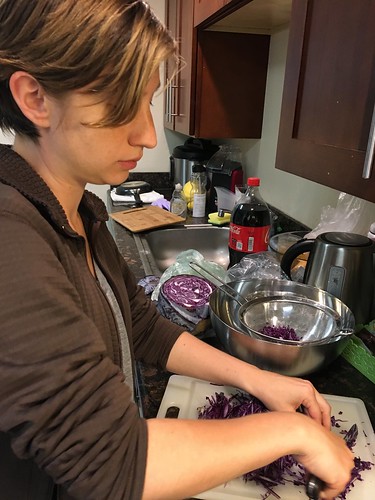 Cutting cabbage for dumplings 