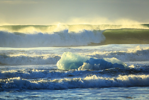 beach coast glacier ice iceland jokulsarlon ocean sunrise water waves is