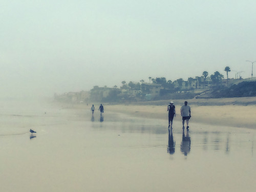 carlsbad carlsbadca california beach morning morningmist morningfog overcast cloudcover walkers walking beacheslandscapes