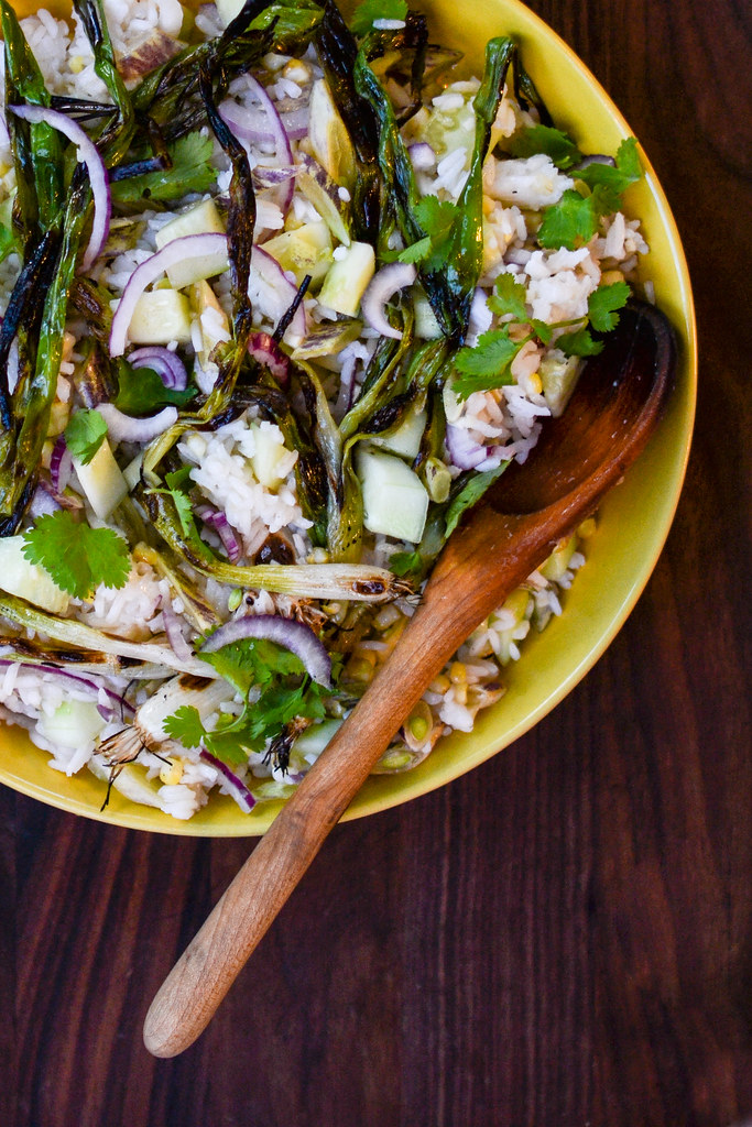 Grilled Scallion, Corn, and Dragon Tongue Bean Rice Bowl | Things I Made Today