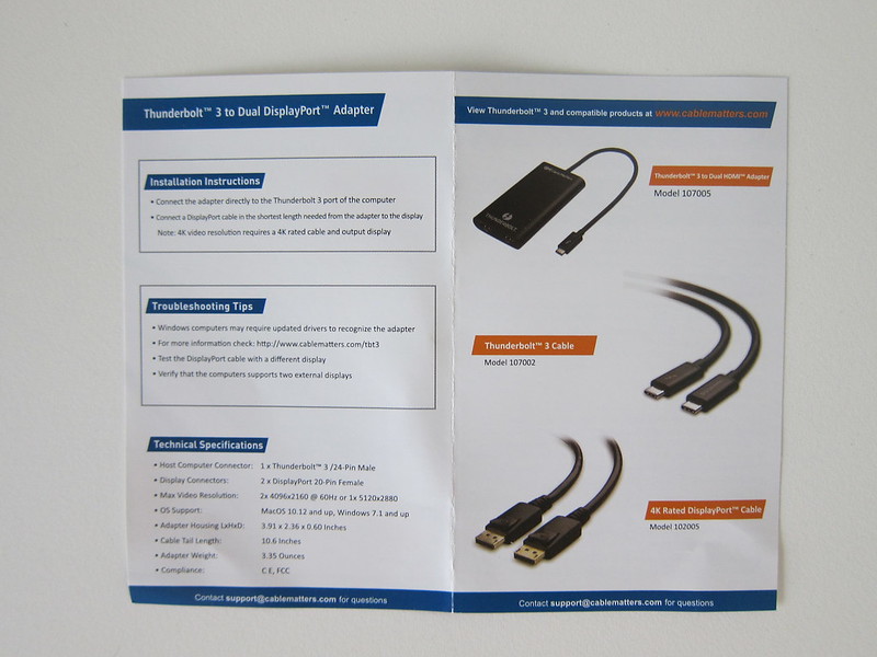 Cable Matters Thunderbolt 3 to Dual DisplayPort Adapter - Instructions
