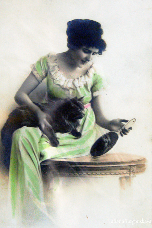 Старые открытки с девушками и котами