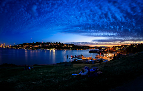 seattlegasworkspark boats bridge sunset people spaceneedle clouds sky night fisheye lake lakeunion citylights