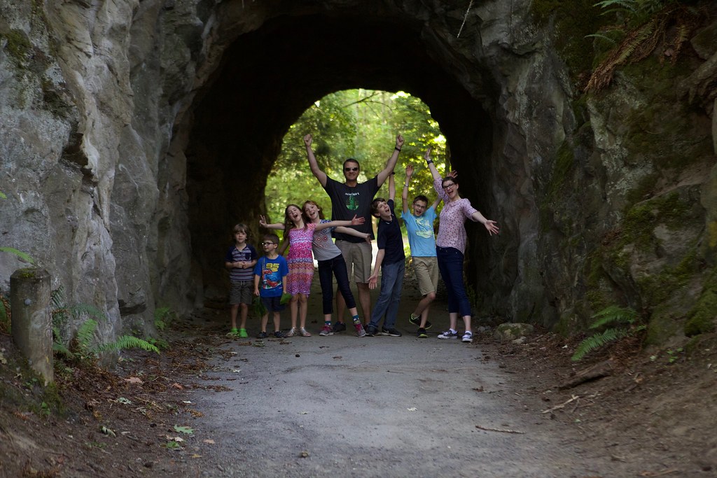 family in tunnel