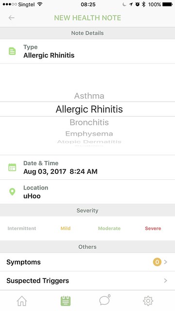 uHoo iOS App - Health Note