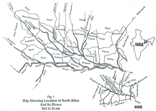 Map Showing Location of North Bihar and its rivers not to scale