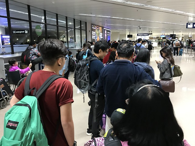 Long line of passengers, immigration