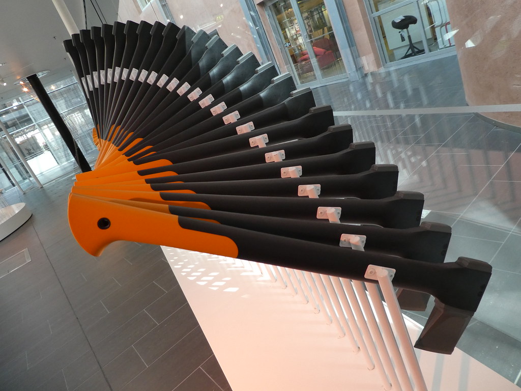 A display of 49 Fiskars axes, Fiskars Pavilion, Helsinki 