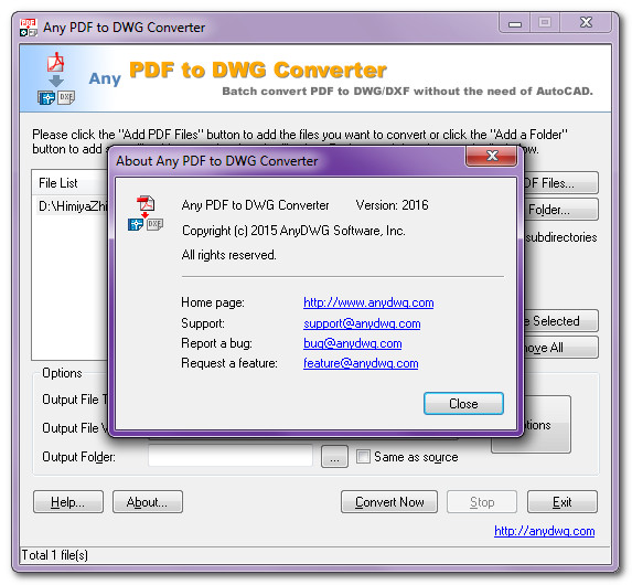 Any PDF to DWG Converter 2016 x86 x64