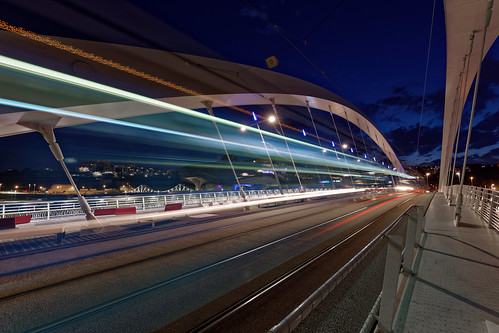 dusk light lighttrails urban bluehour tramway confluence city france europe europa