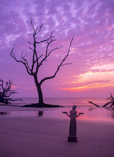 jekyll jekyllisland goldenisles sunrise georgia ga beach trees driftwood driftwoodbeach bird girl statue